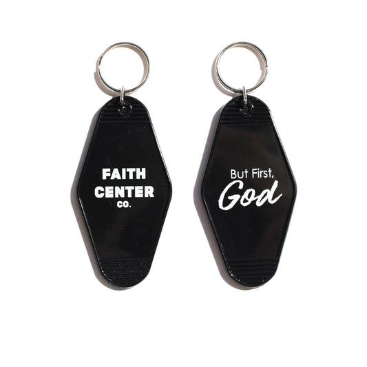 "But First, God" Keychain